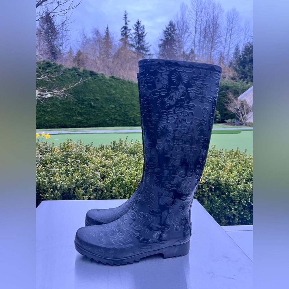 UGG Black Embossed Tall Rain Boots